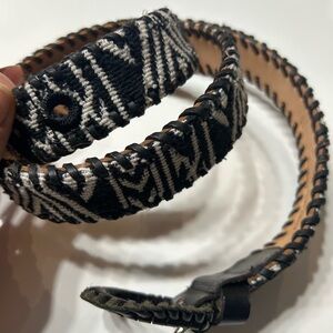 Azure Skies Black and White Woven Leather Belt